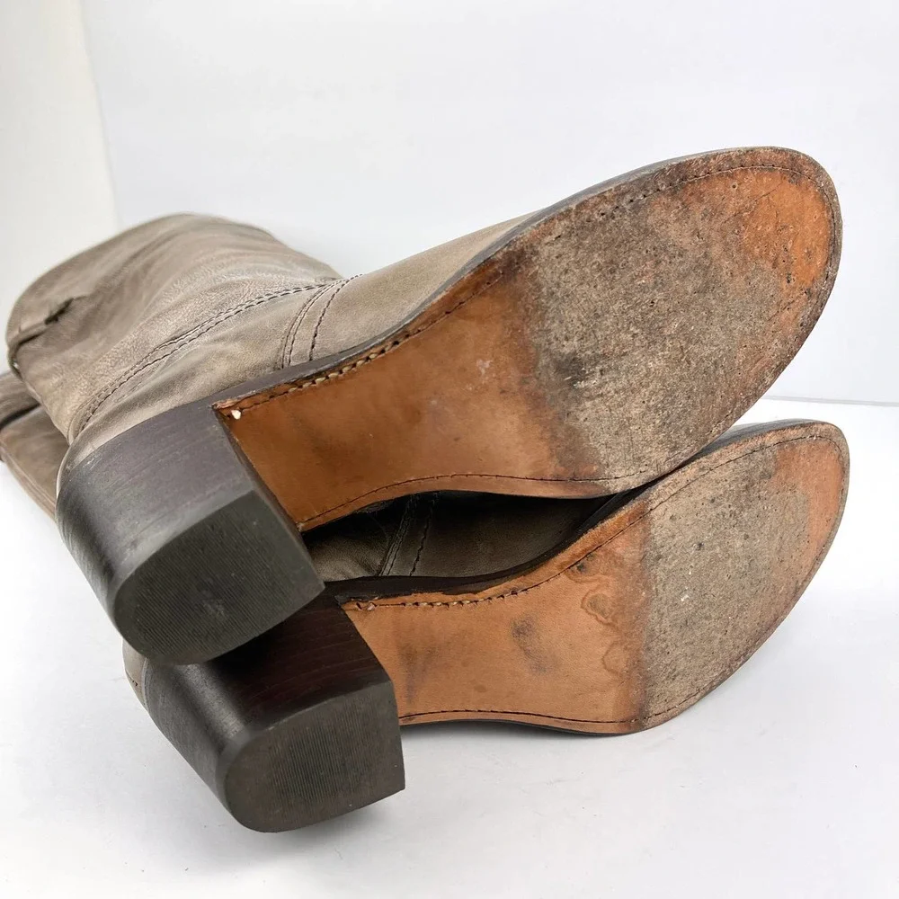 FRYE Jane Tall Cuffed Leather Boot 7.5 Taupe Brown Gray - Picture 10 of 14